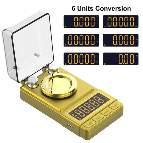 Close-up of MAXUS scale readout highlighting 0.001g accuracy.