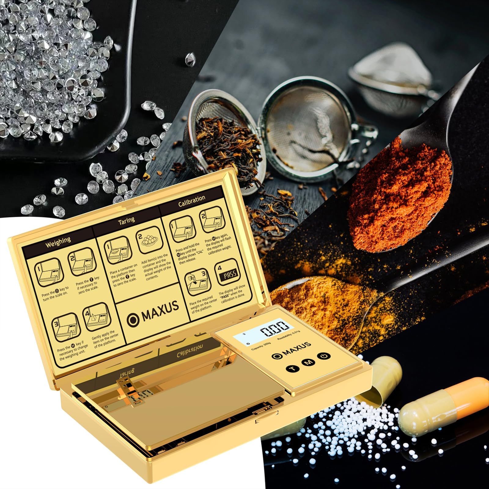 MAXUS scale offers unit conversions for versatile weighing in grams or ounces