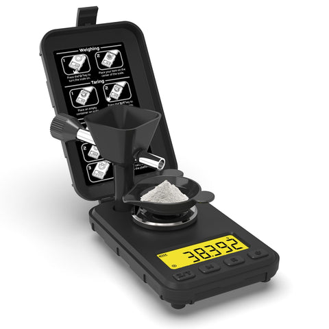 MAXUS Reloading Scale display shows precise 0.001 g readings for powders.