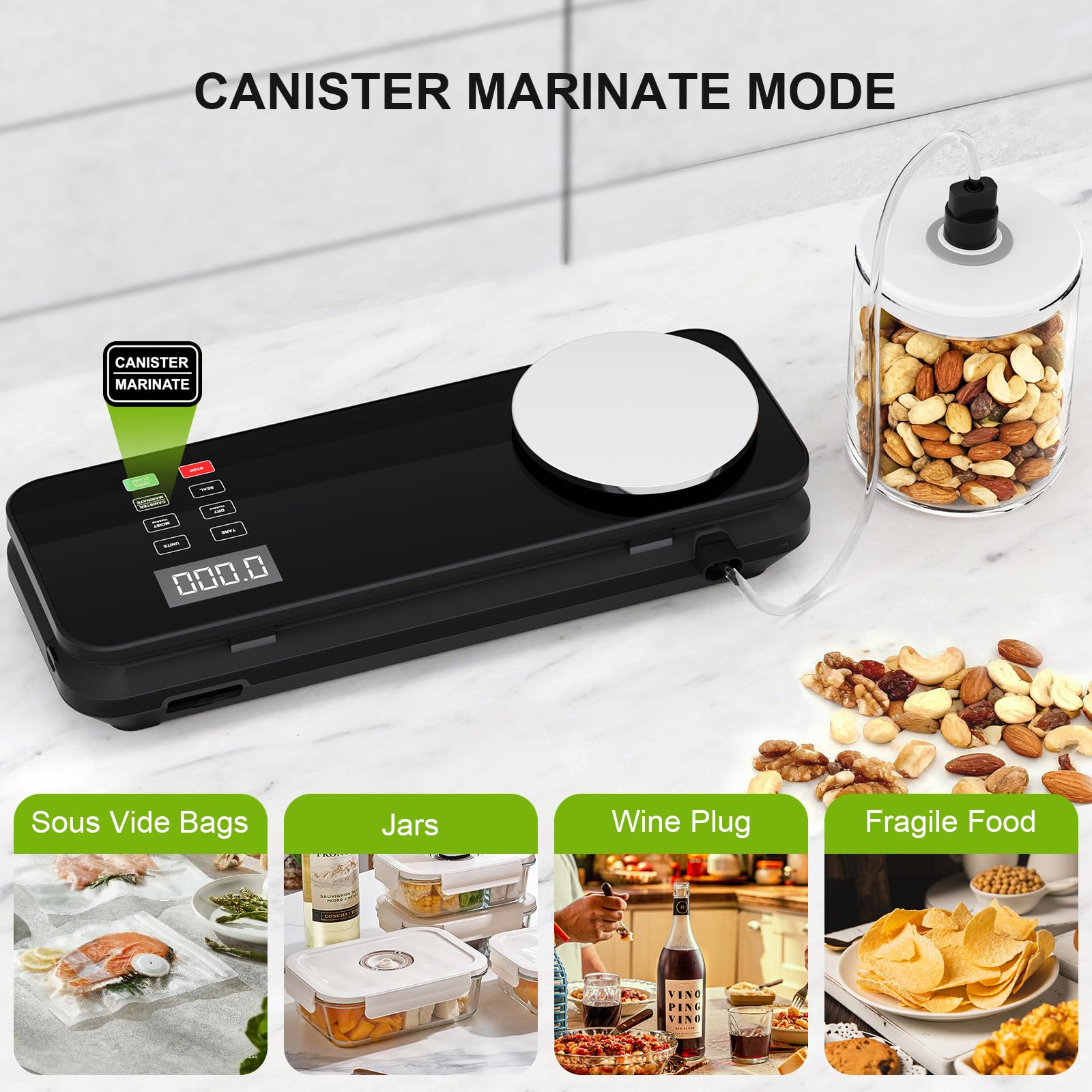 MAXVINI compact black design fits a small kitchen countertop.