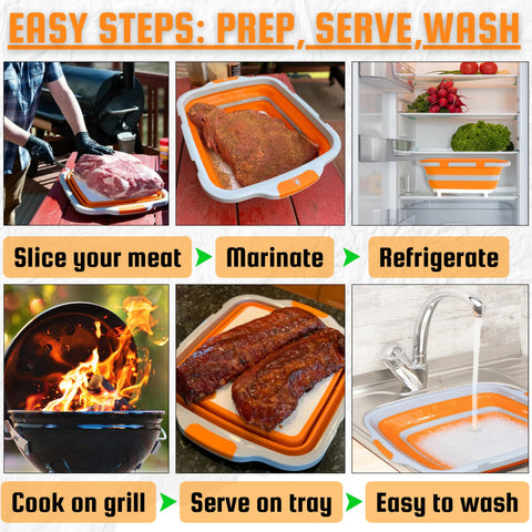 MAYALEAD bright orange tub visible on grill setup for organized cooking