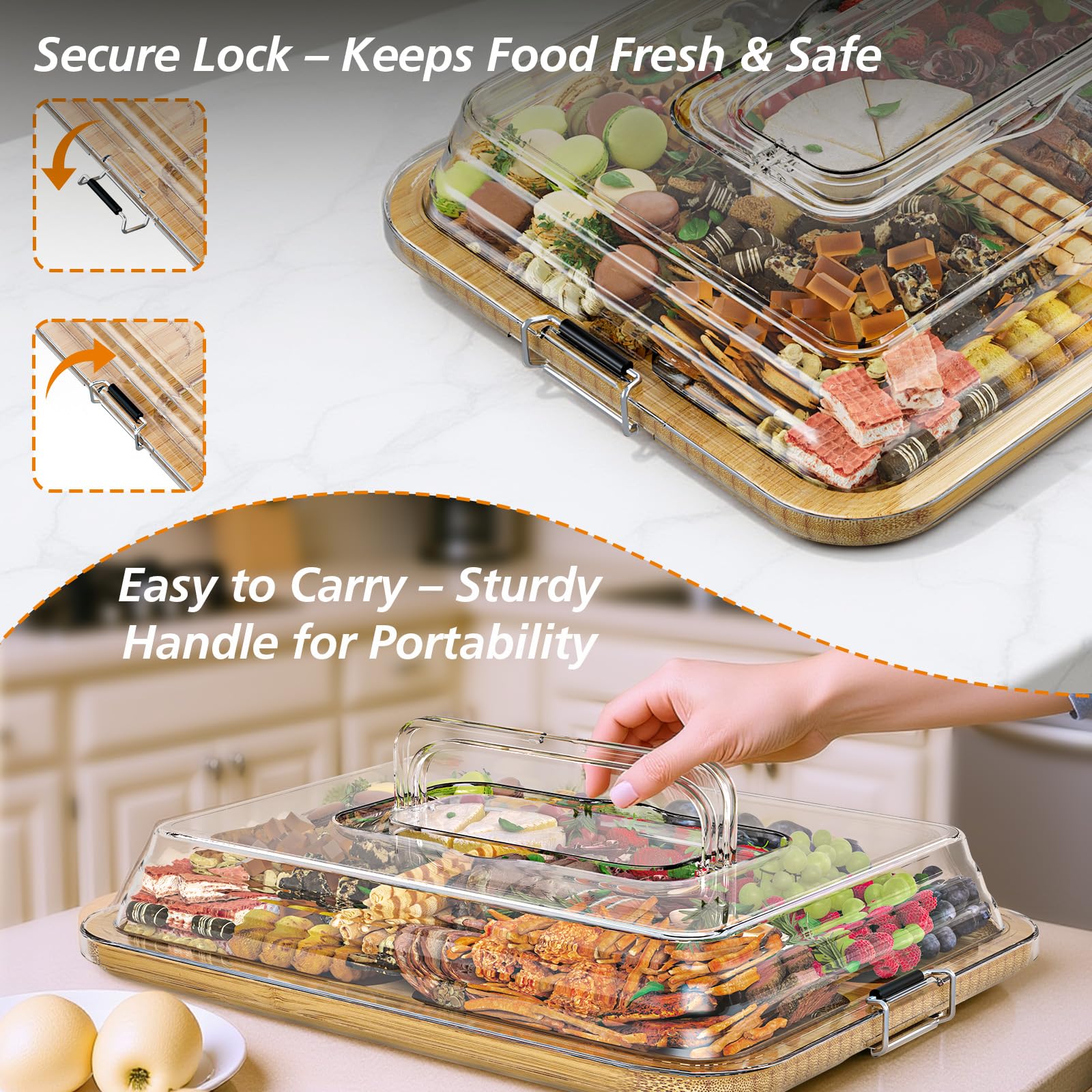 MAYELM bamboo cheese tray with six compartments keeps ingredients organized
