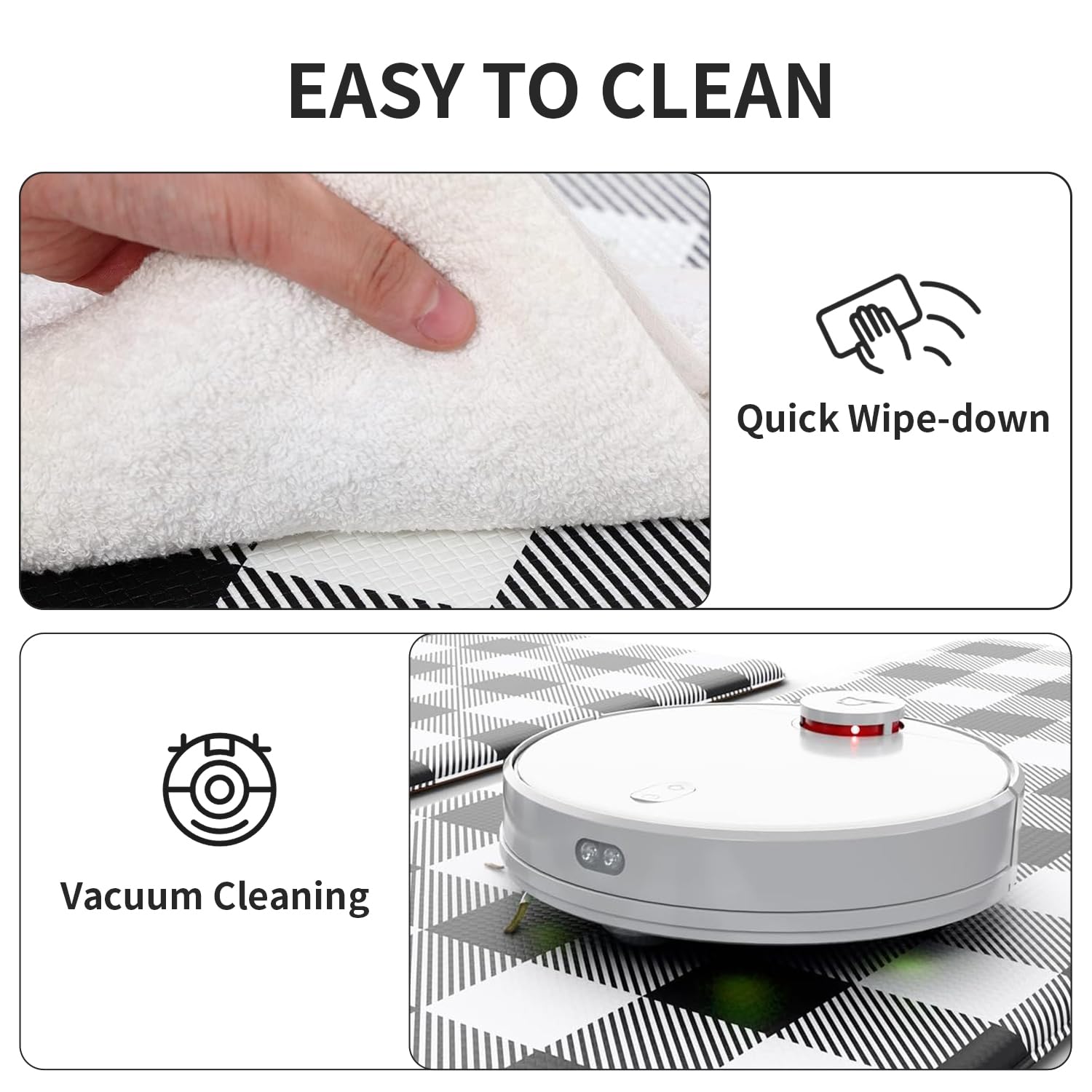 MAYHMYO easy-clean rug cleans with cloth or vacuum for messes and crumbs.