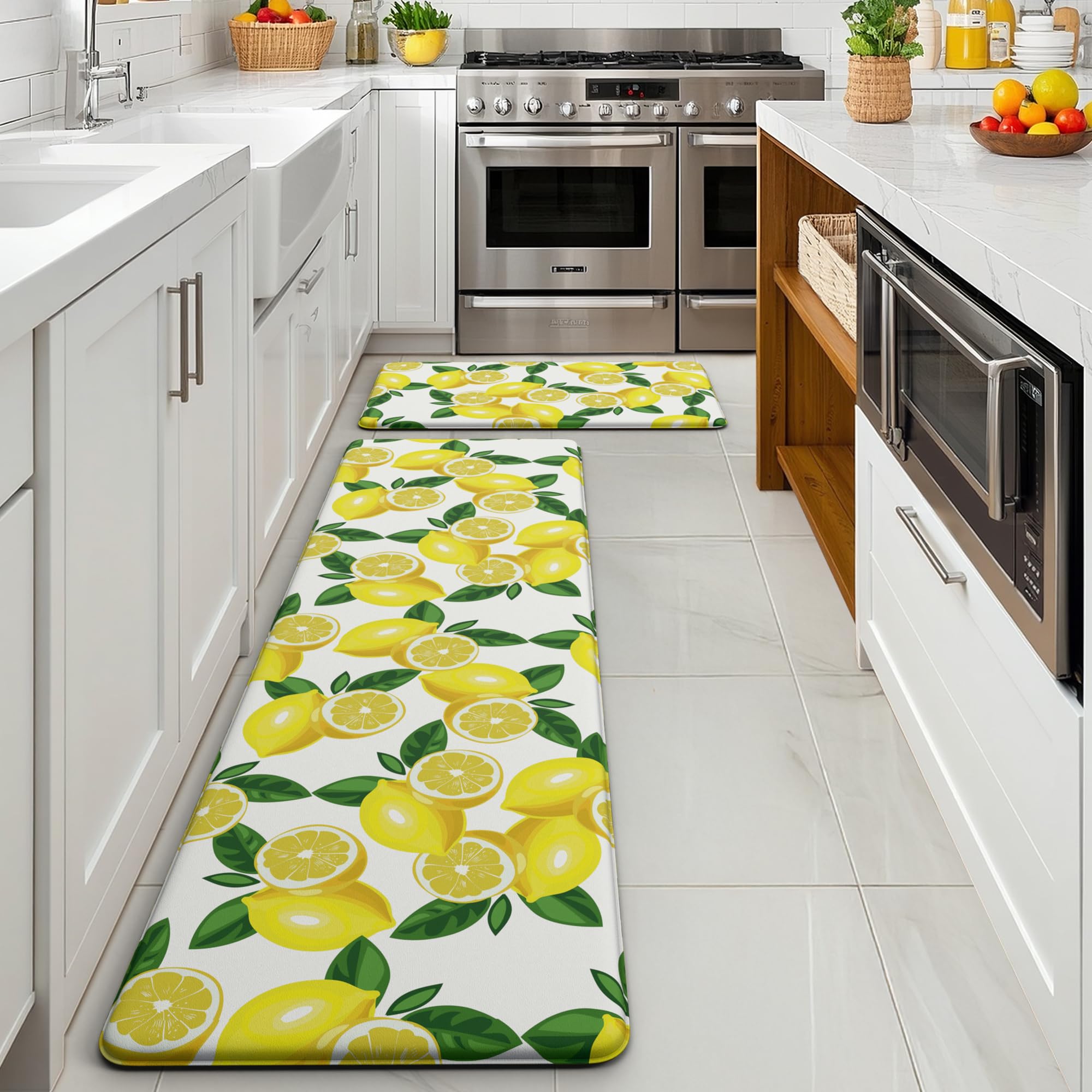 MAYHMYO lemon mat being wiped with damp cloth illustrates easy care