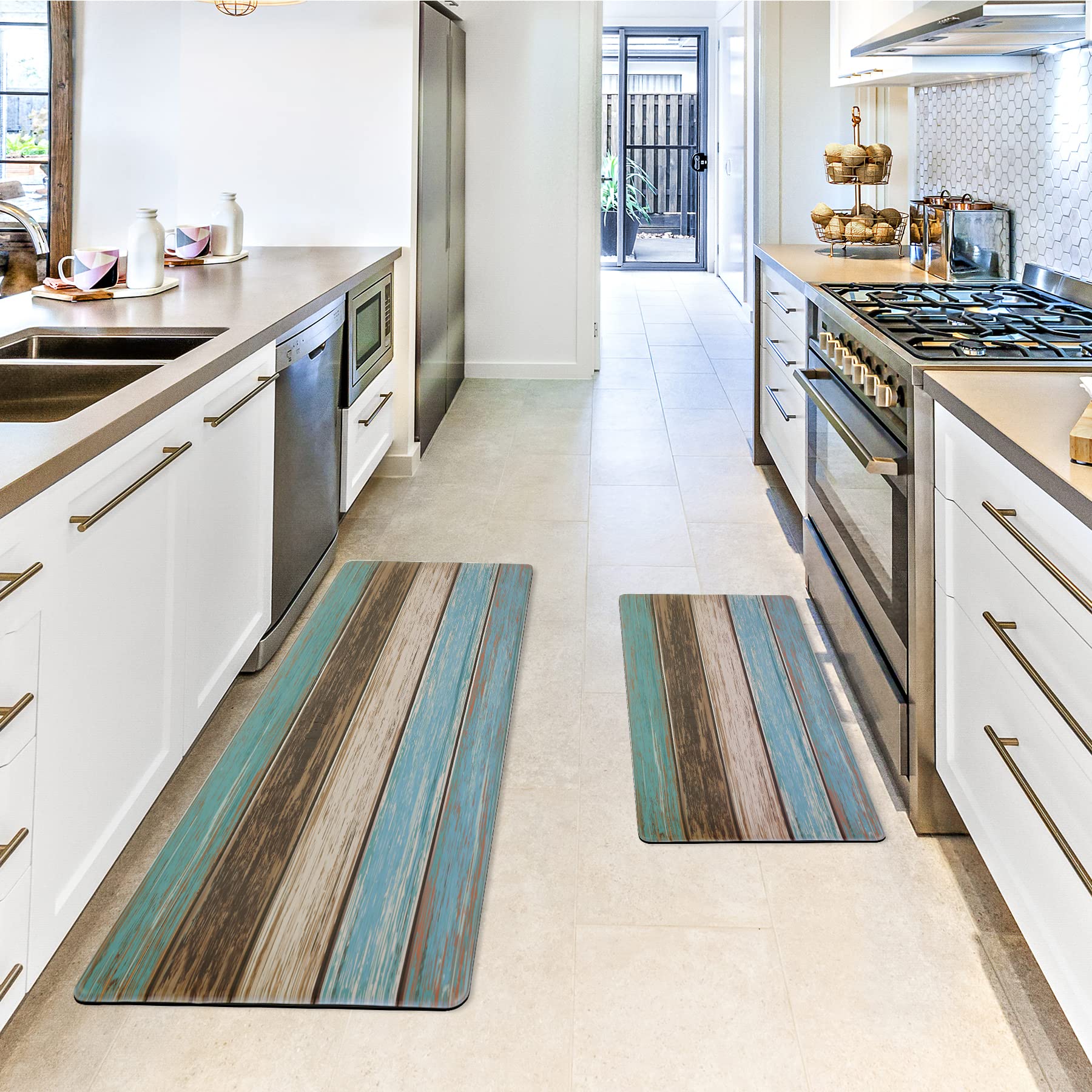 MAYHMYO Teal mats in farmhouse style suit versatile home use.