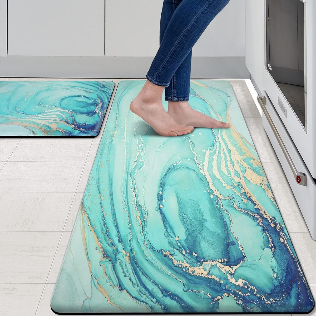 MAYHMYO teal marble gold anti-fatigue mat cushions long cooking sessions