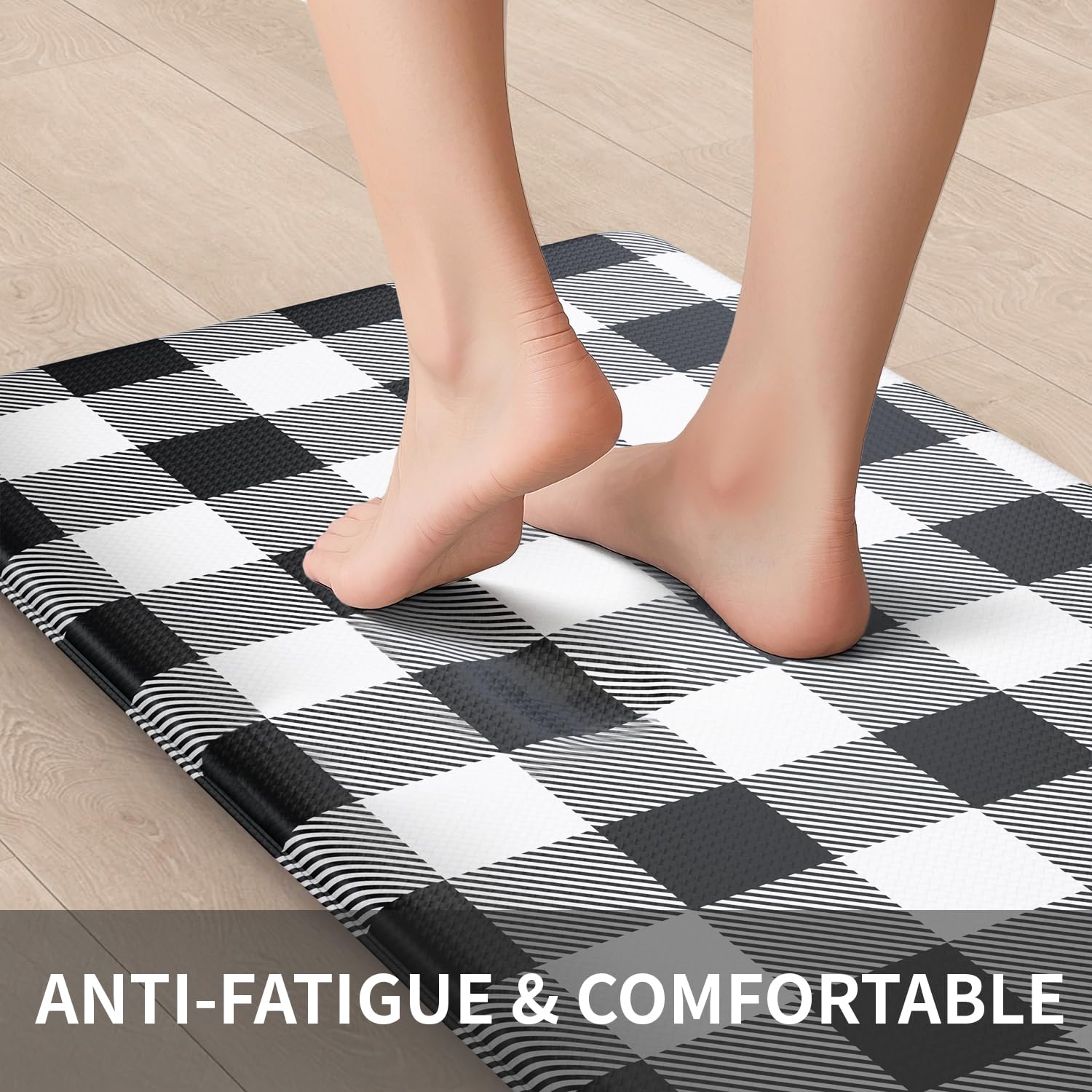 MAYHMYO waterproof kitchen mat resists spills and wipes clean easily.