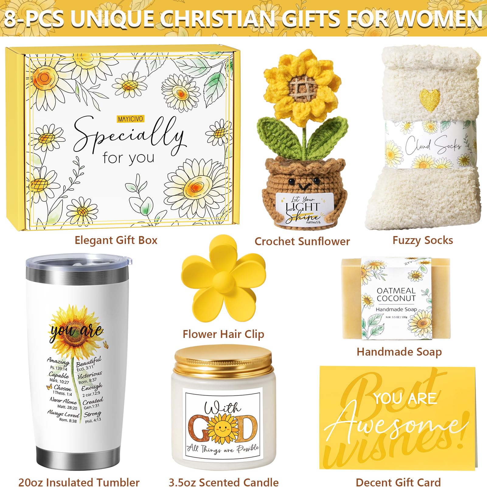 MAYICIVO crochet sunflower ornament adds cozy encouragement for home or desk.