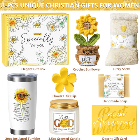 MAYICIVO crochet sunflower ornament adds cozy encouragement for home or desk.