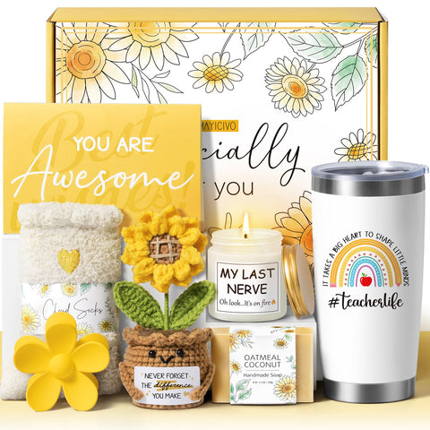 MAYICIVO crocheted sunflower decor brightens a classroom and desk space