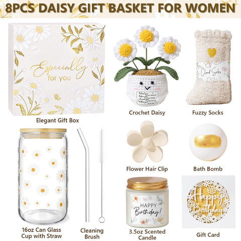 MAYICIVO 16oz Daisy Glass Cup—durable borosilicate with lid and straw.