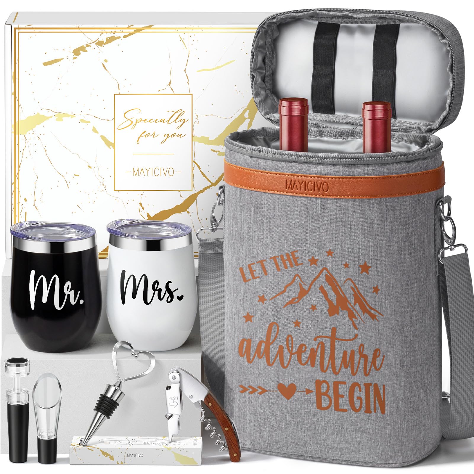 MAYICIVO wine tote bag with glasses keeps two bottles secure during travel.