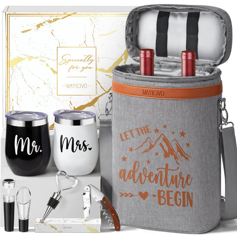 MAYICIVO wine tote bag with glasses keeps two bottles secure during travel.