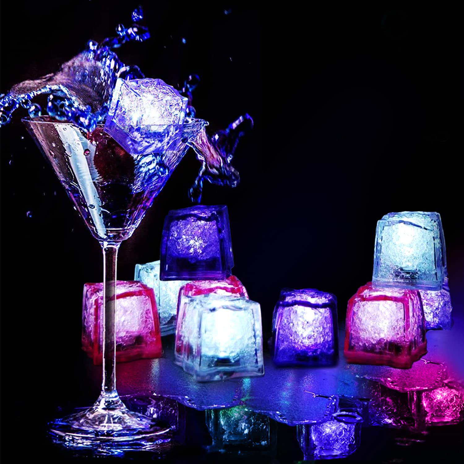 Maylai light up ice cubes in a drink create playful ambiance.