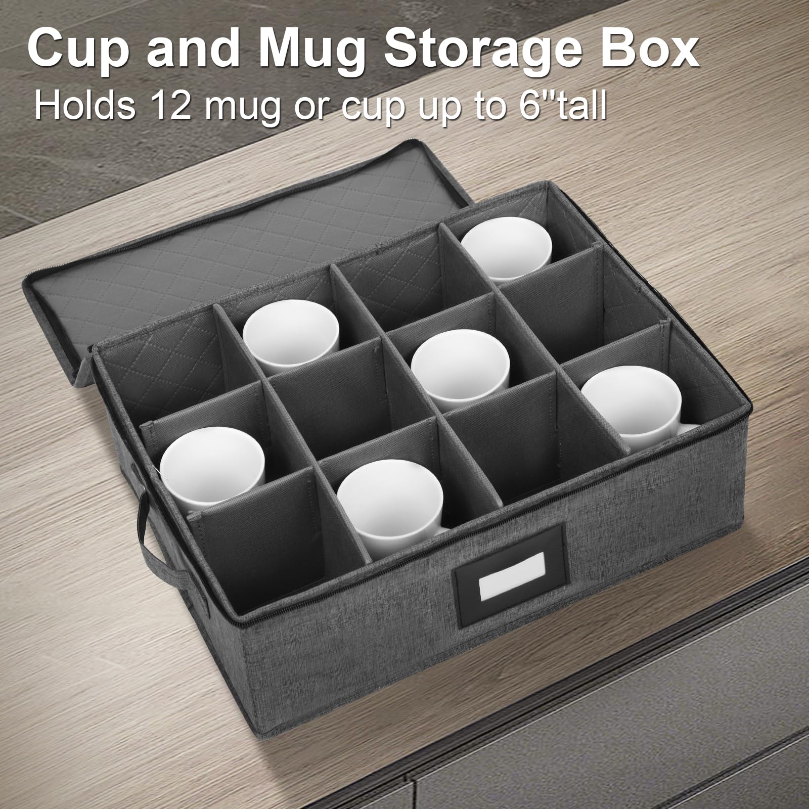 Mayniu cup storage box with open compartments and adjustable dividers for different cup sizes.