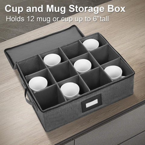 Mayniu cup storage box with open compartments and adjustable dividers for different cup sizes.