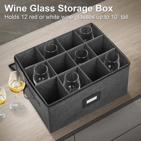 Mayniu stemware storage container with lid keeps glasses dust-free.
