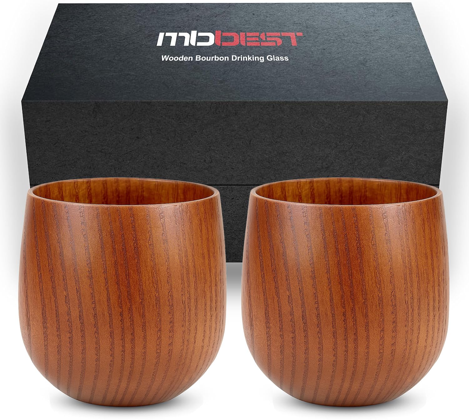 MBBEST handcrafted wooden whiskey glasses set of 2 with rich grain for refined tasting