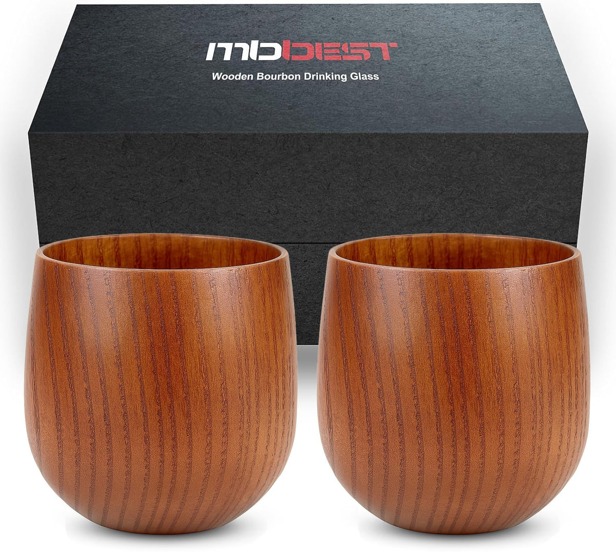 MBBEST handcrafted wooden whiskey glasses set of 2 with rich grain for refined tasting