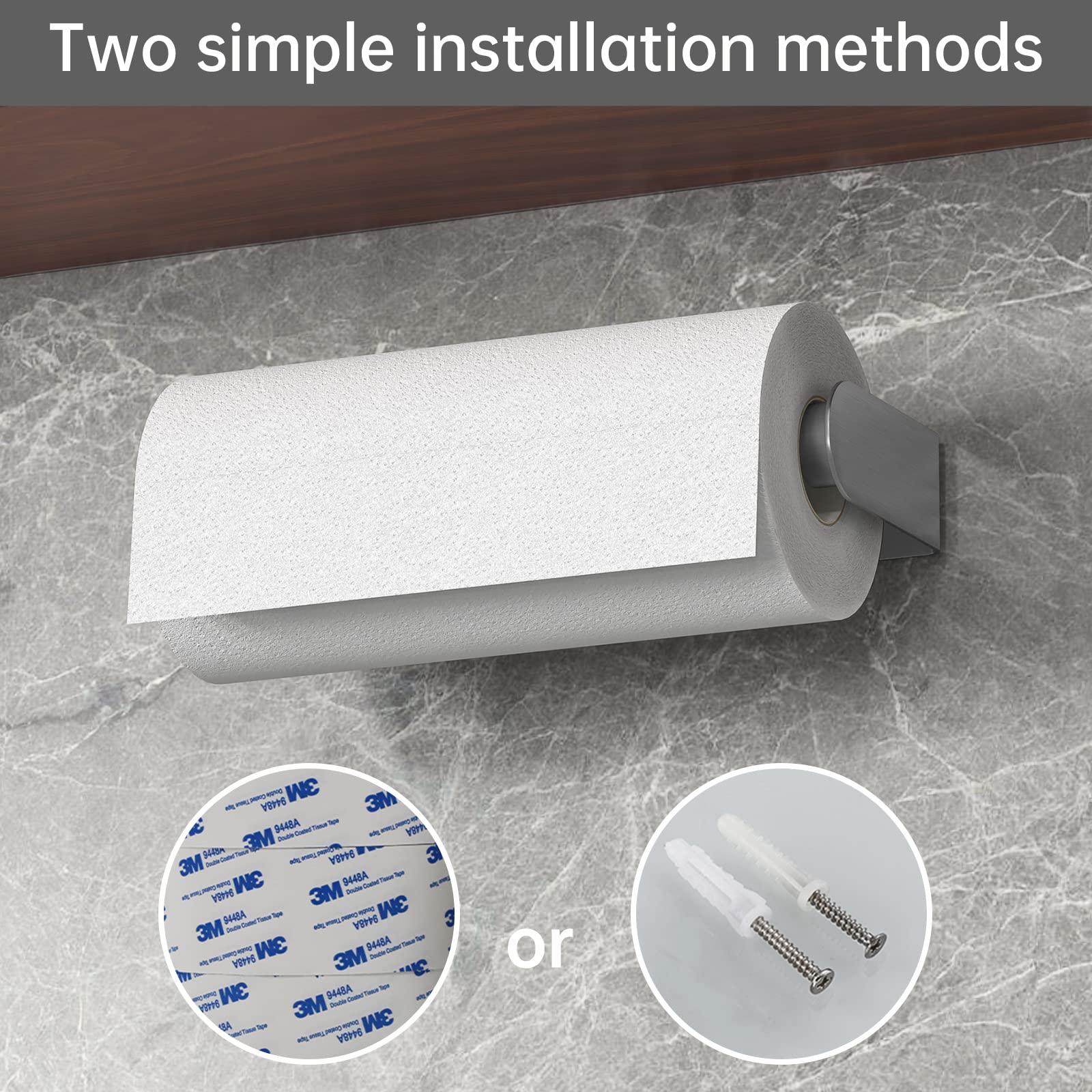 Mbillion stainless steel paper towel holder in brushed silver blends with modern kitchens.