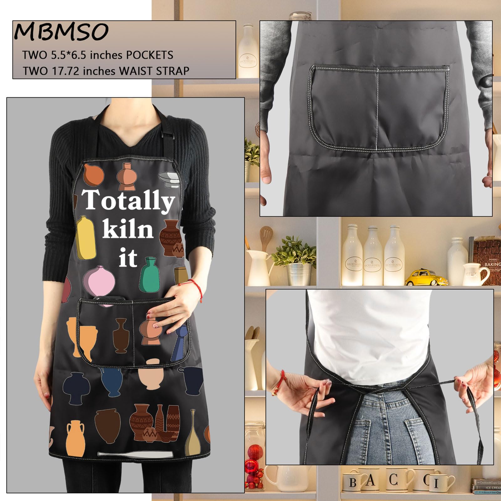 MBMSO Ceramic Artist Apron pockets closeup showing tool-ready design and water resistance.