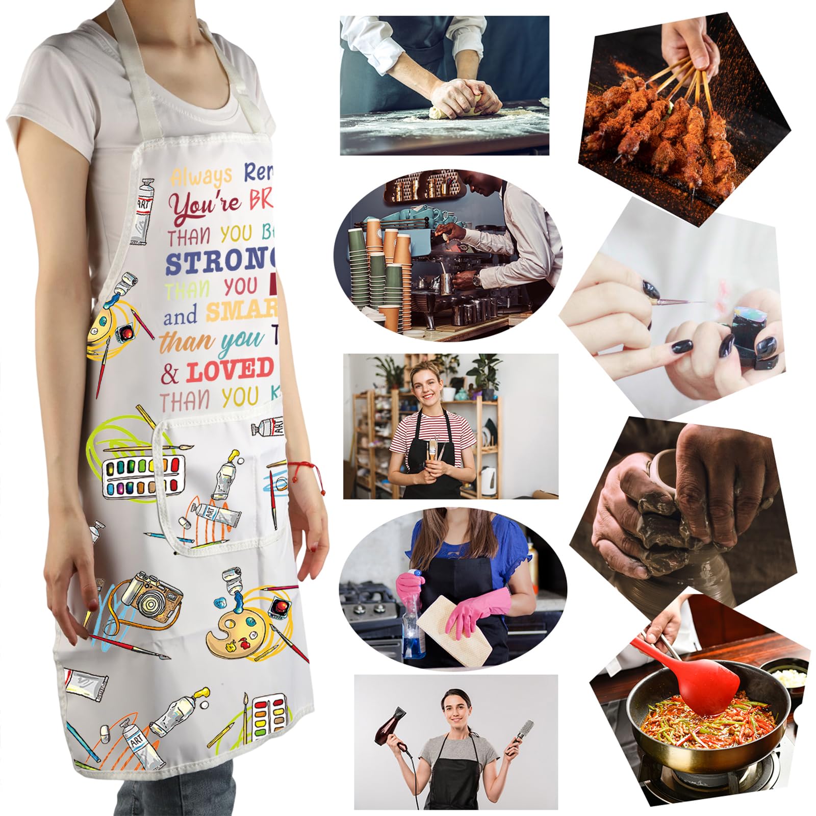 MBMSO painting apron in-use in studio with paints