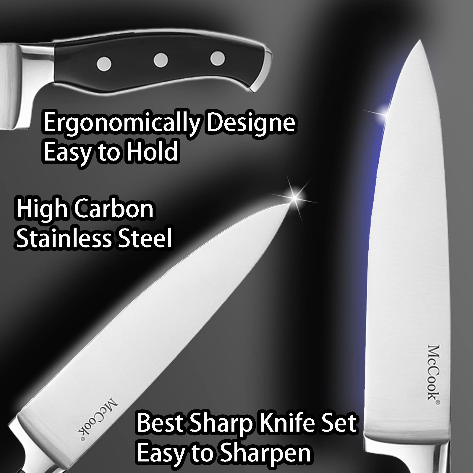 McCook 15-piece knife set laid out to show complete kitchen collection