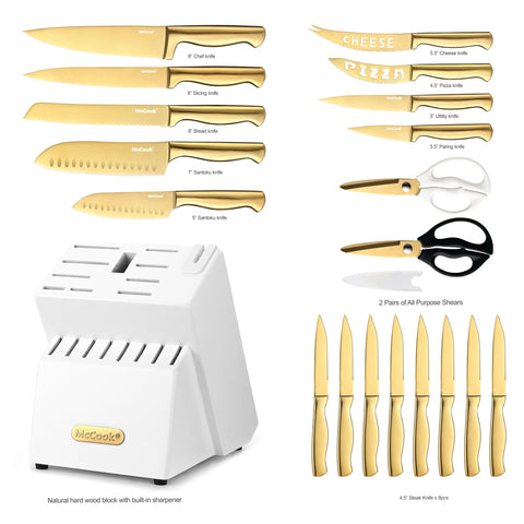McCook 8-inch chef knife with golden titanium coating, ultra sharp.
