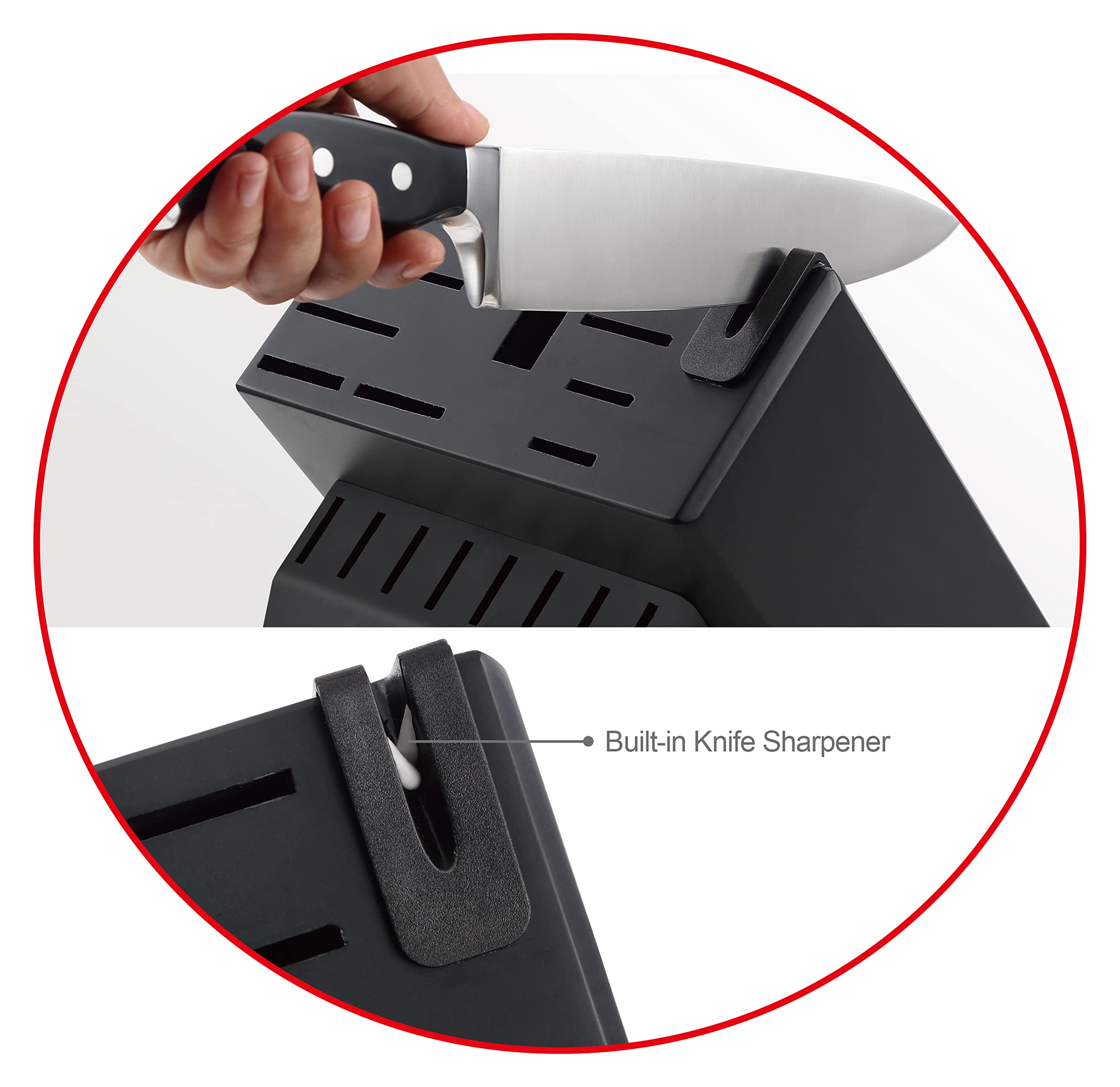 McCook built-in sharpener feature allows quick edge touch-ups in the block.