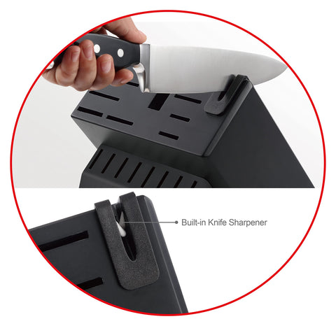 McCook built-in sharpener feature allows quick edge touch-ups in the block.