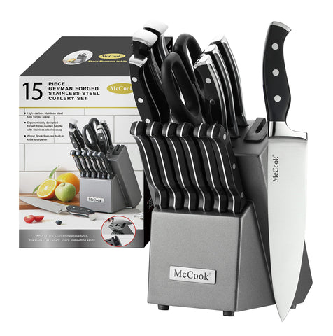 McCook built-in sharpener in knife block for quick touch ups
