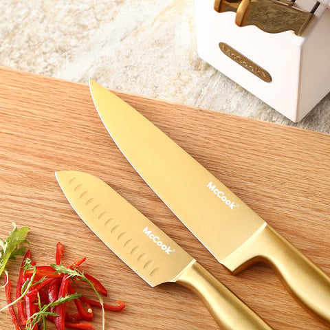 McCook ergonomic-handle knives, comfortable control during prep.