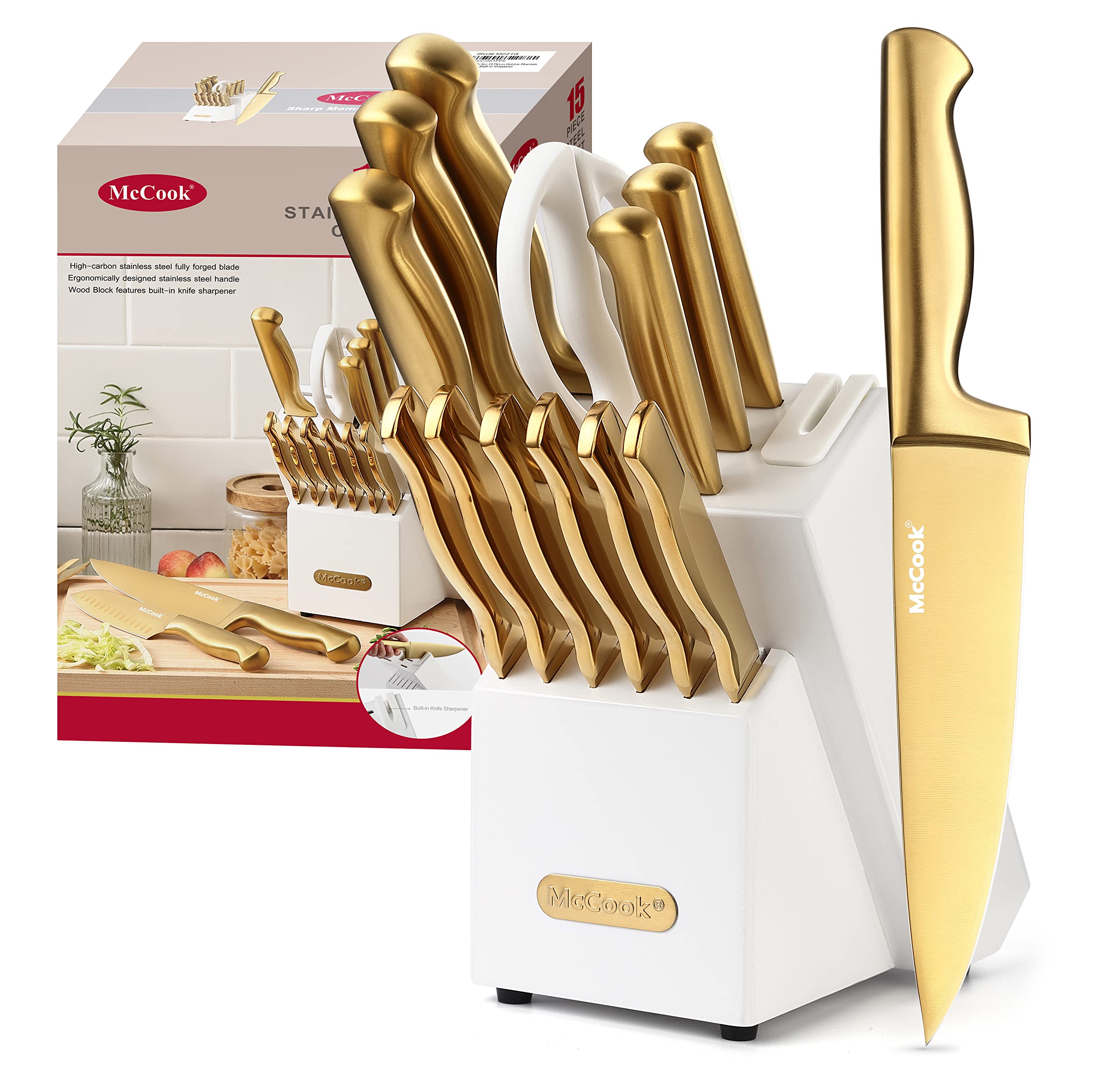 McCook Golden Titanium 8in chef knife for versatile kitchen prep