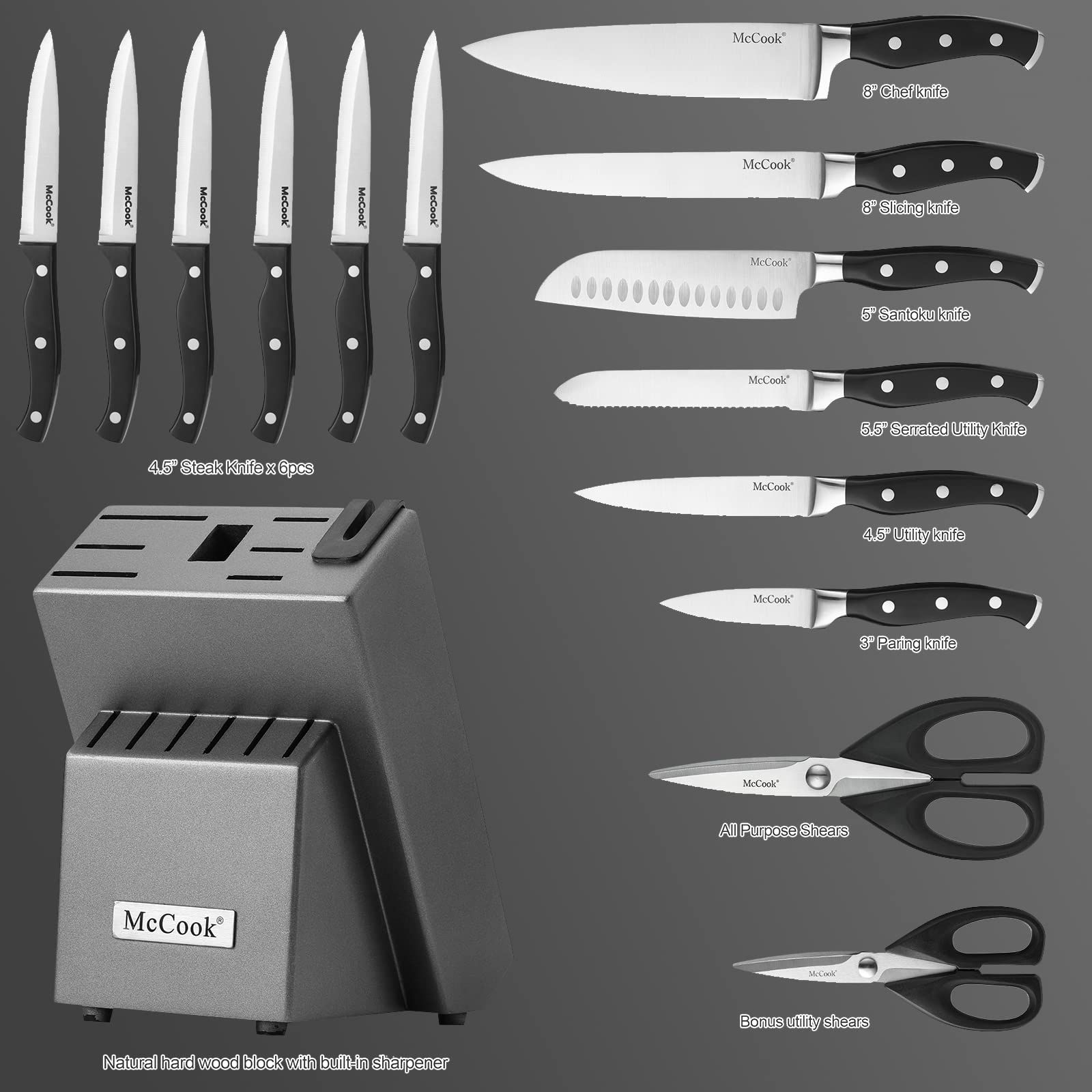 McCook graphite hardwood knife block keeps blades organized and sharp
