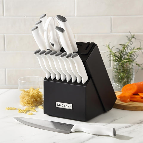 McCook kitchen shears and measuring tools beside the block for quick prep