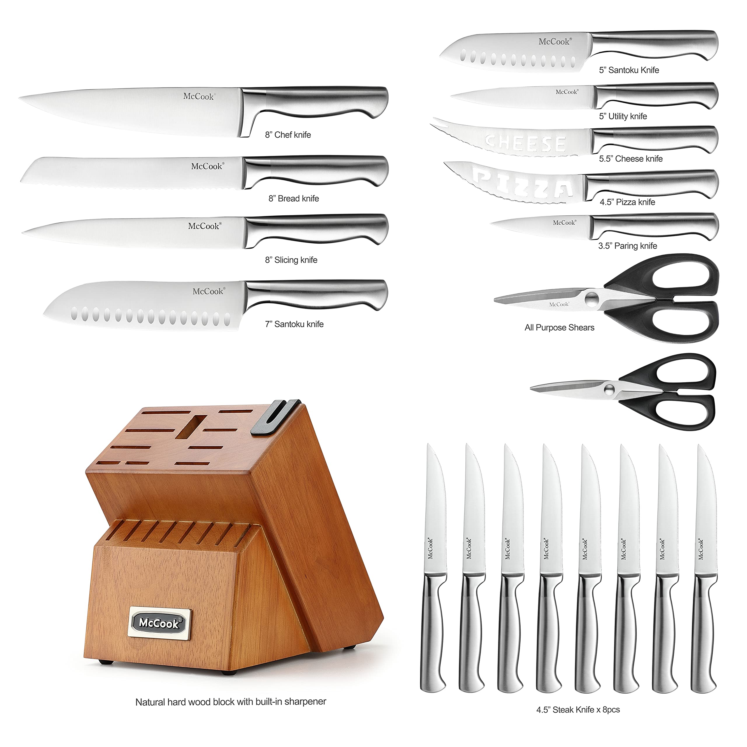 McCook 8-inch slicing knife for clean, even meat and vegetables.