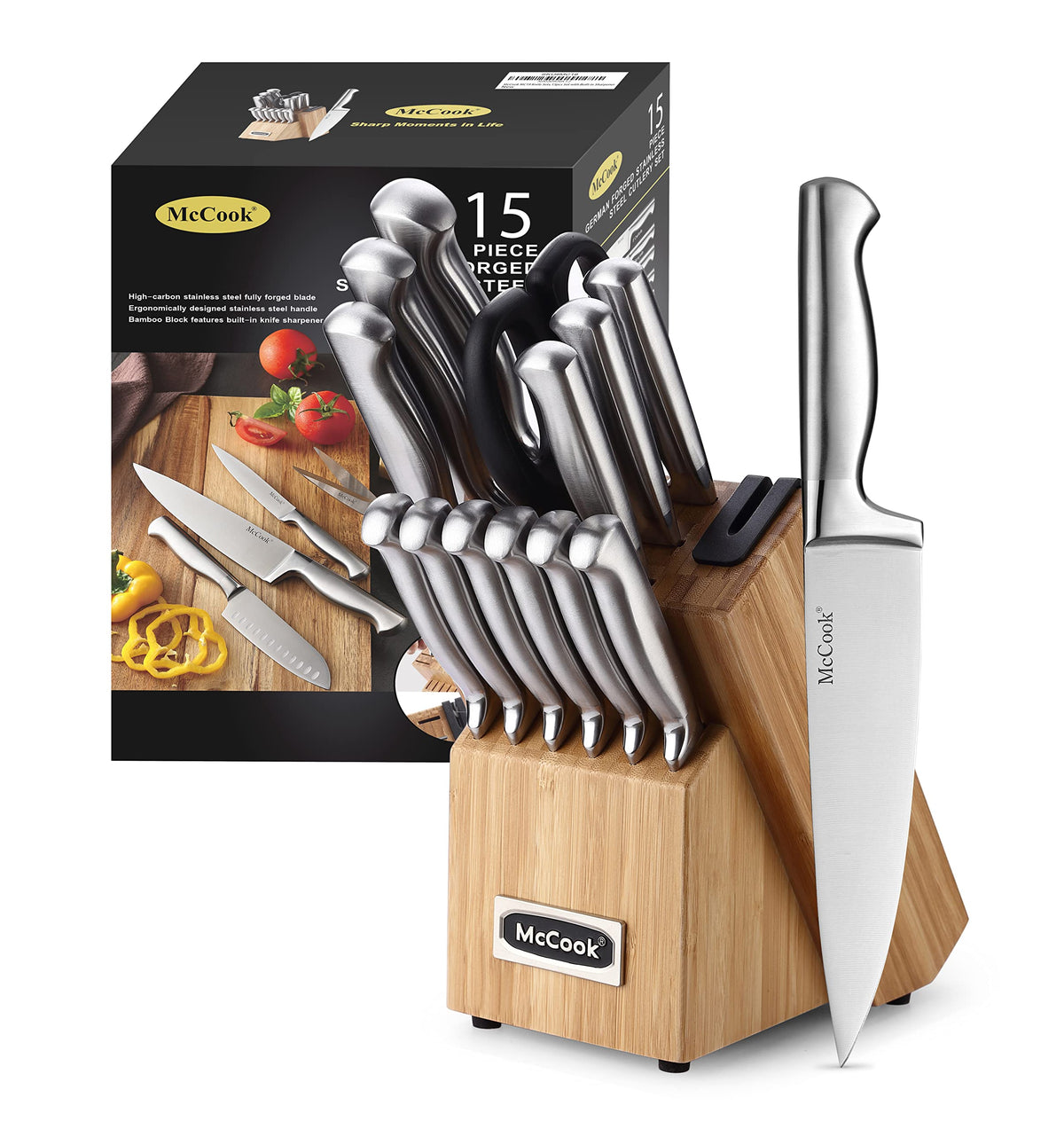 McCook knife block with built-in sharpener for compact storage and on-demand edge care.