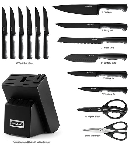 McCook 15-piece knife set shown with comprehensive kitchen task coverage