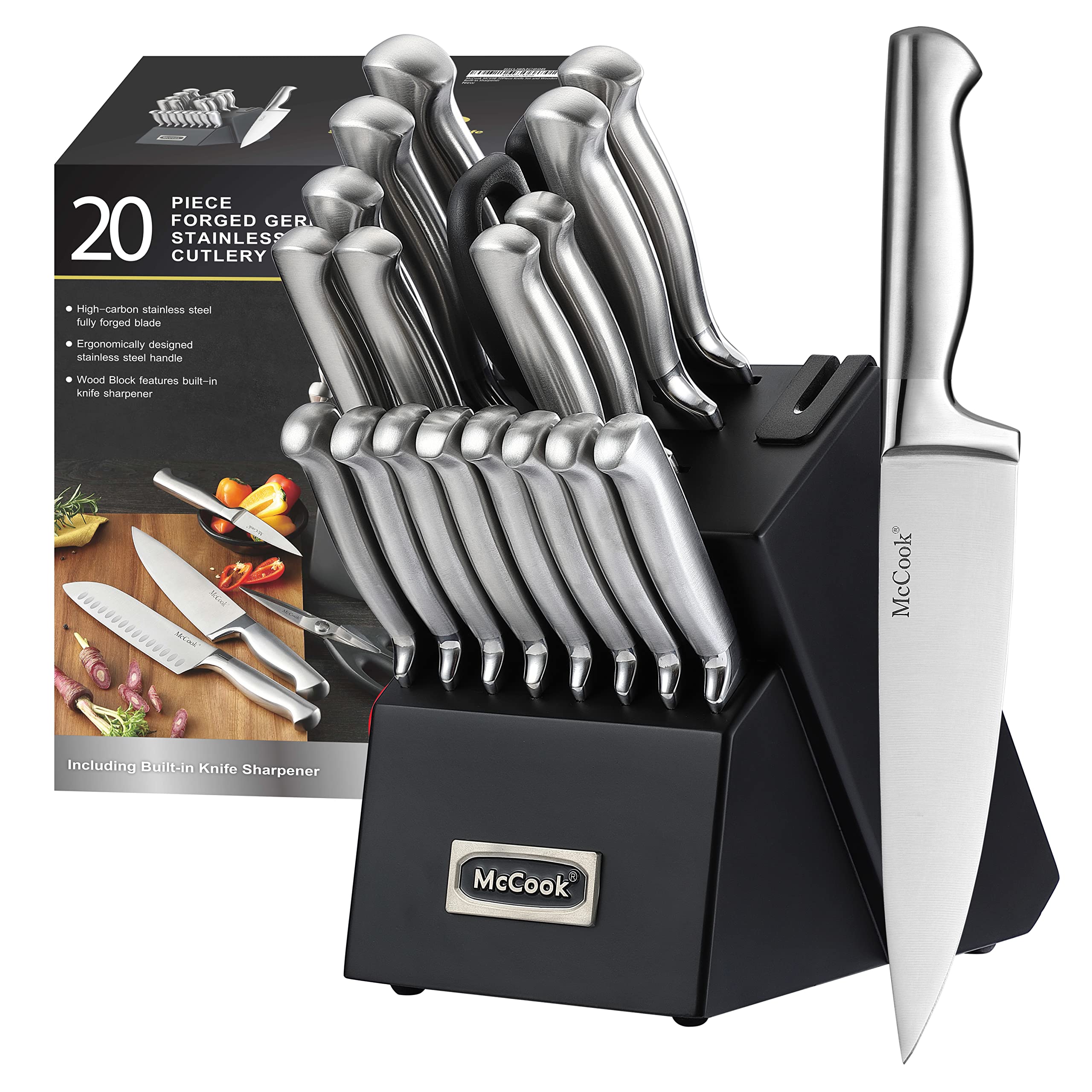 McCook knife block with built-in sharpener supports daily prep and edge maintenance
