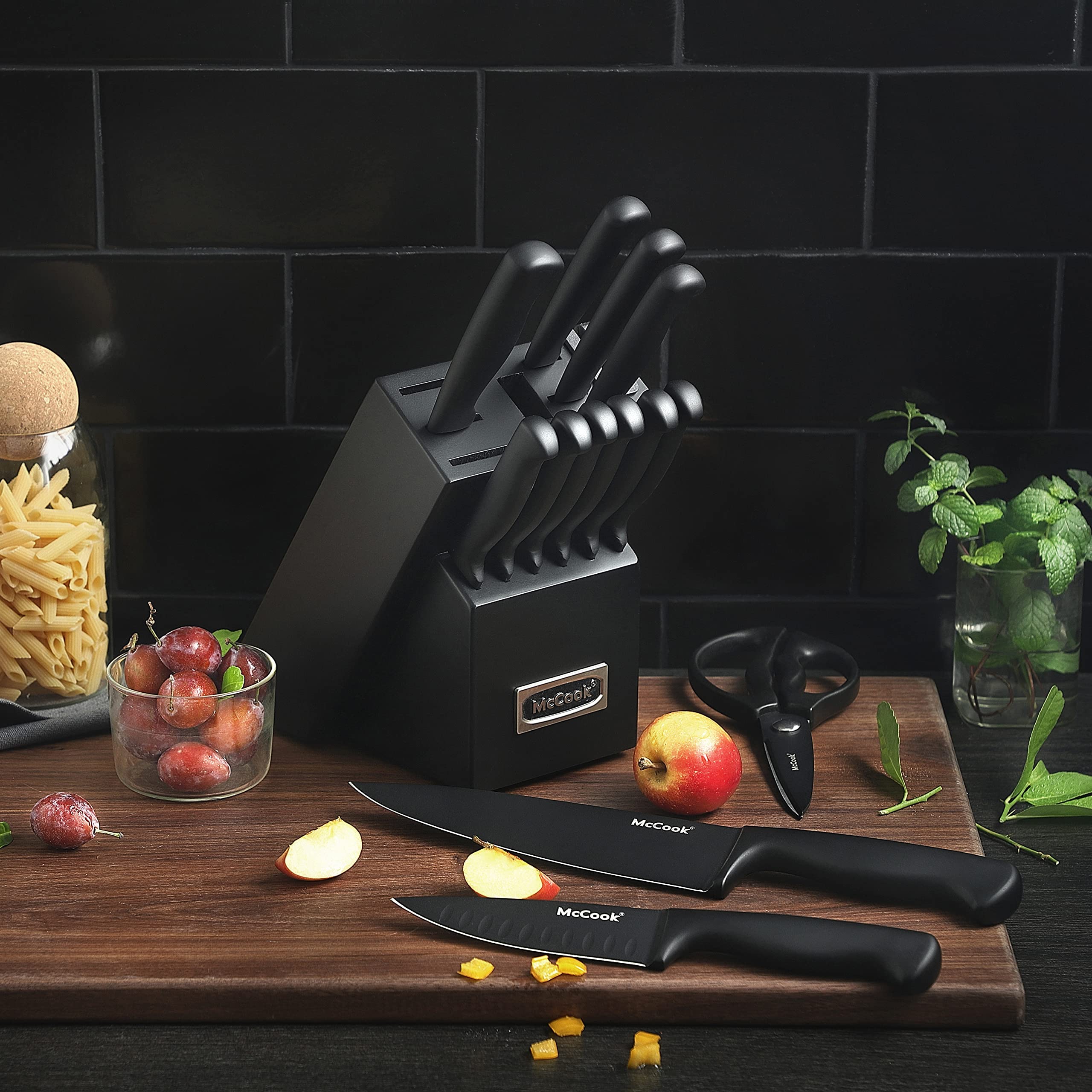 McCook gift-ready black knife block set designed for home cooks