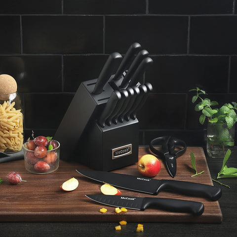 McCook gift-ready black knife block set designed for home cooks
