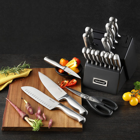 McCook serrated steak knives provide clean slices at the table