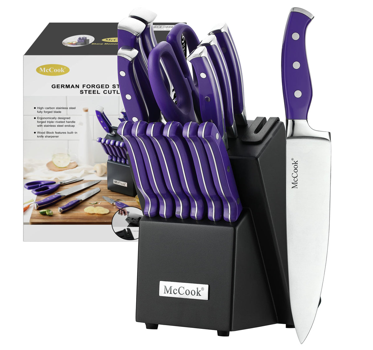 McCook MC27 knife block with built-in sharpener keeps blades organized and ready