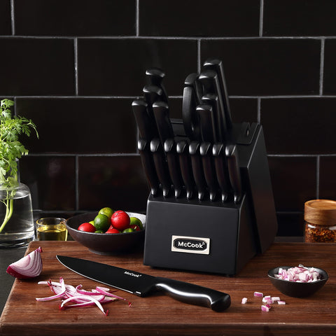 McCook Premium Black Knife Set 5-inch Santoku knife for versatile prep.