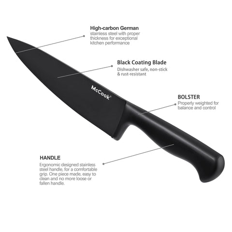 McCook Premium Black Knife Set 7-inch Santoku knife for versatile prep.