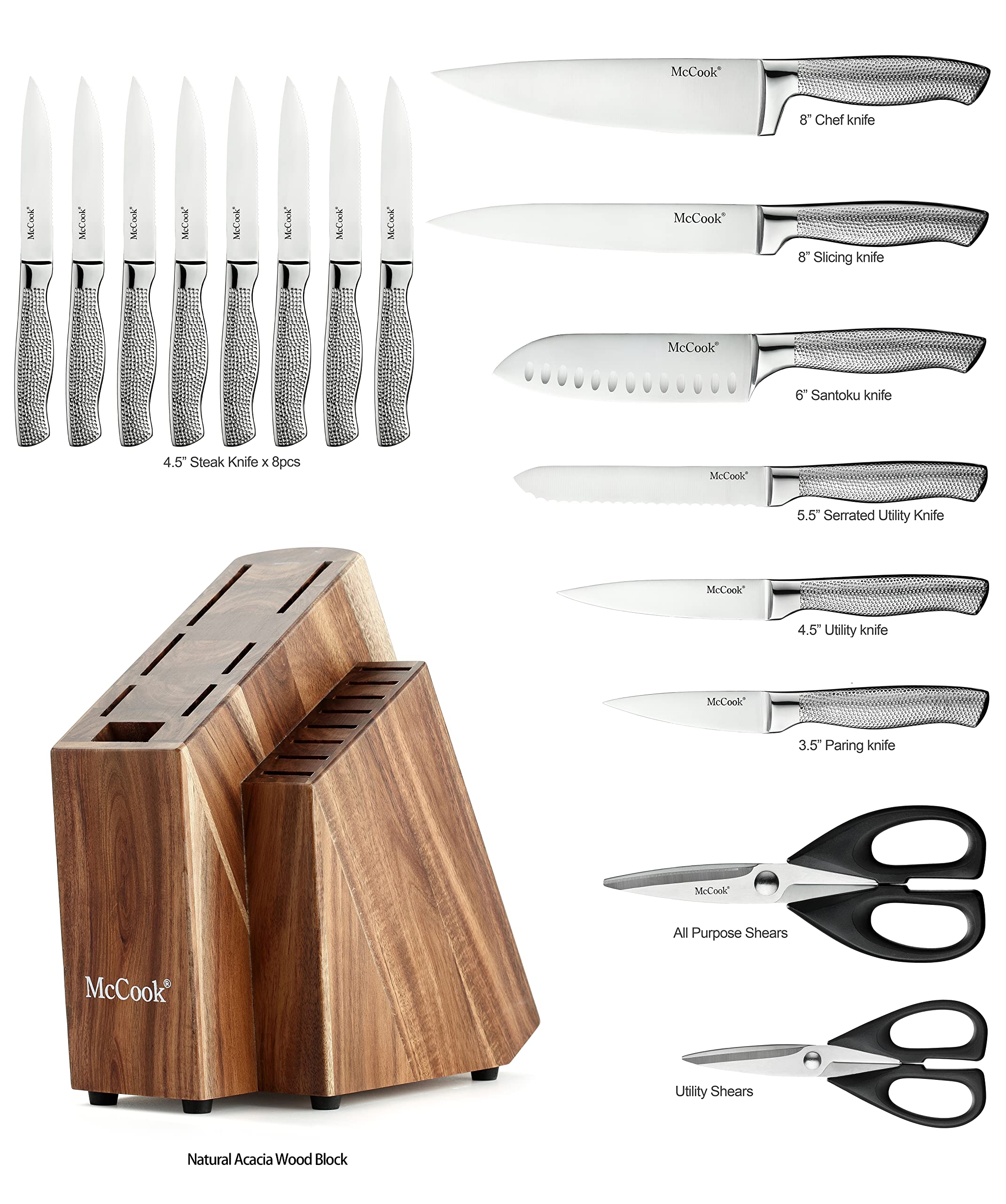 McCook Premium Knife Sets acacia block storage showcases organized storage