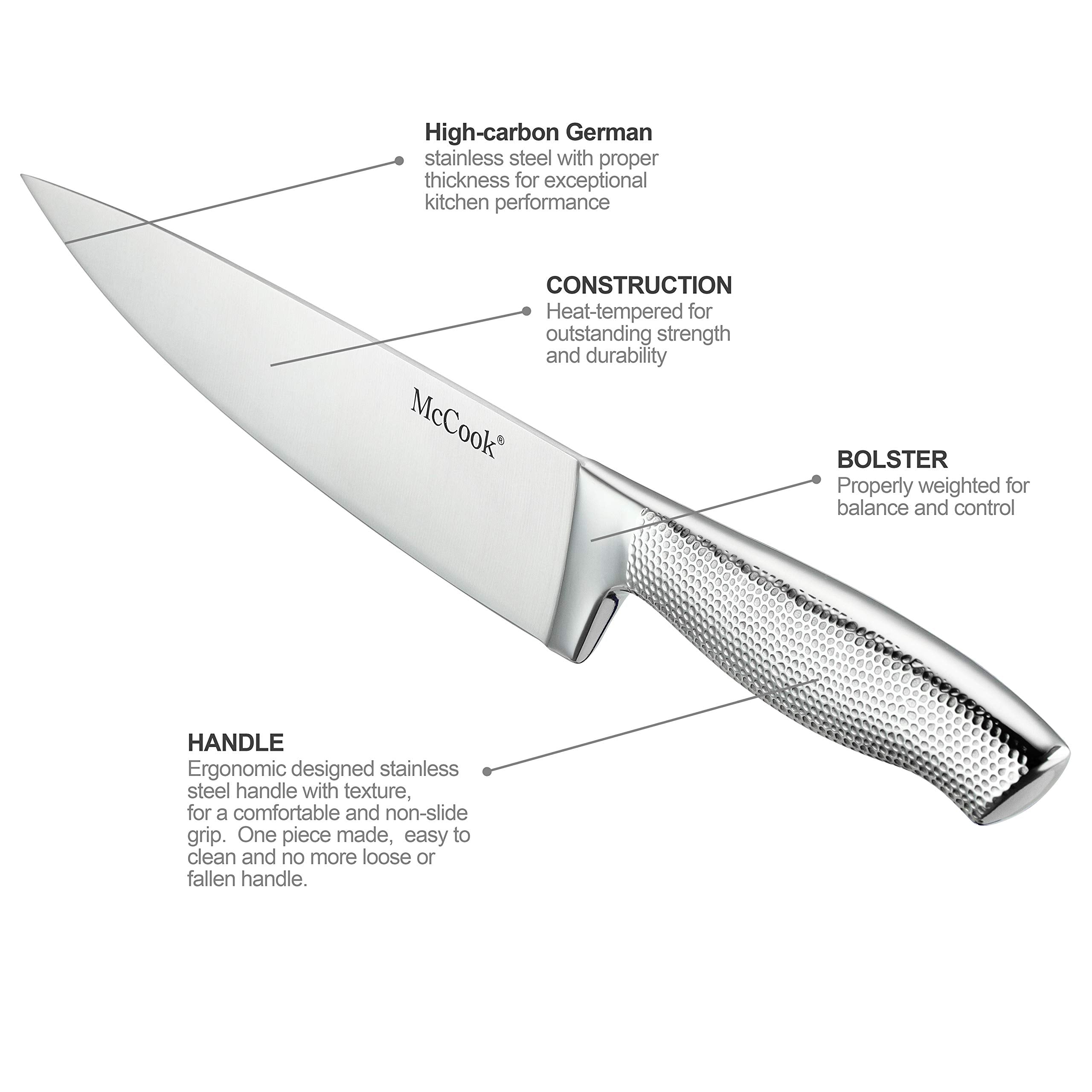McCook Premium Knife Sets chef knife 8-inch in use for precise chopping