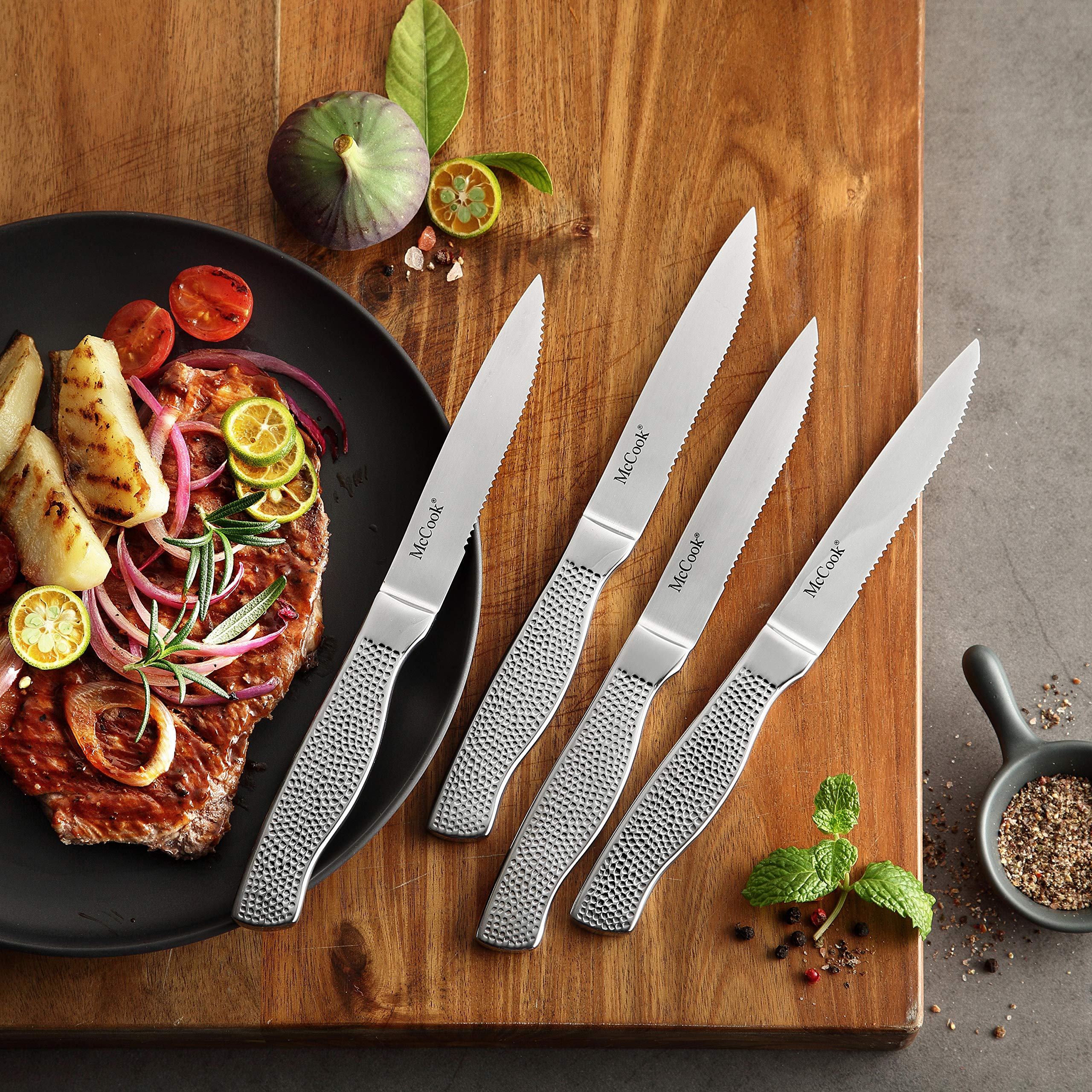 McCook Premium Knife Sets steak knives 4.5-inch in block for precise service