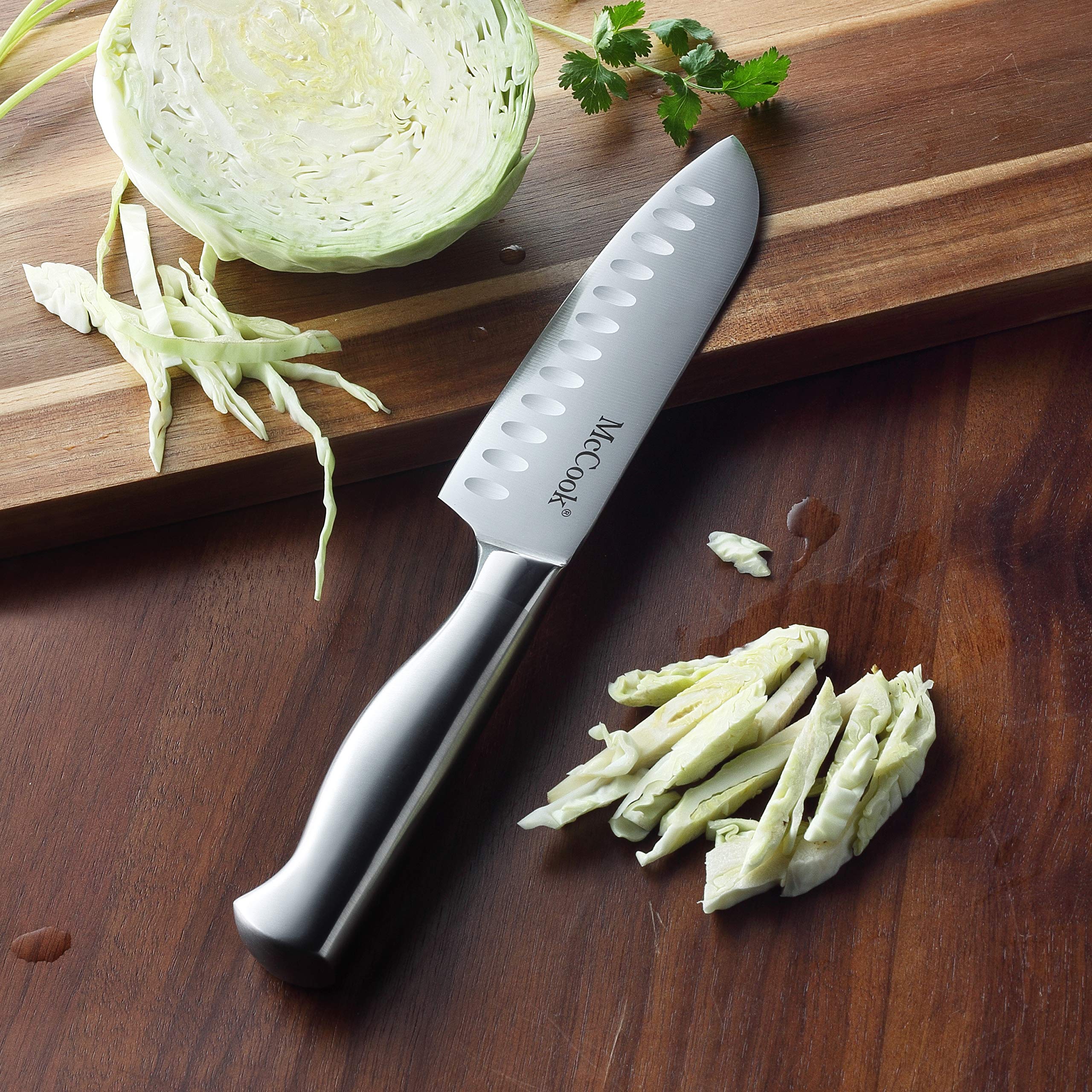 Six serrated McCook steak knives for clean, even slices