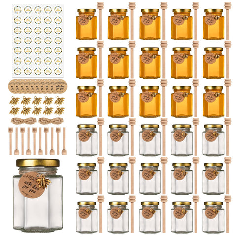 Mcupper 4 oz honey jar with dipper, ideal for wedding or shower favors.